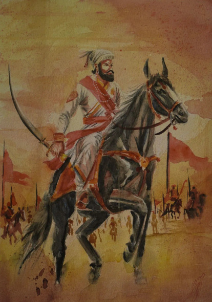 The Warriors Gaze (ART-16685-119909) - Handpainted Art Painting - 12in X 16in