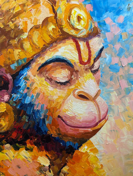 Lord Hanuman Painting | Original Handmade Devotional Spiritual Wall Art (ART-16885-120019) - Handpainted Art Painting - 36in X 48in