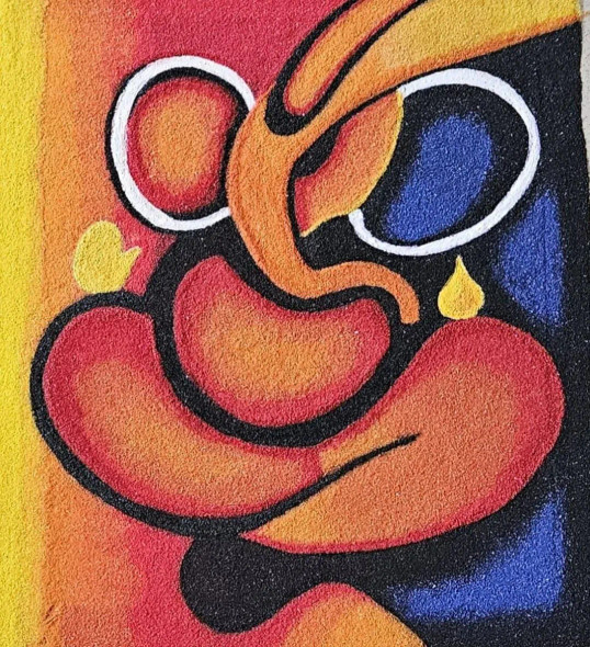 Radiant Rangoli Ganesha (ART-18188-120027) - Handpainted Art Painting - 13in X 15in