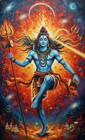 Shiva Tandava: The Dance Of Creation And Destruction (ART-3319-119993) - Handpainted Art Painting - 24in X 48in