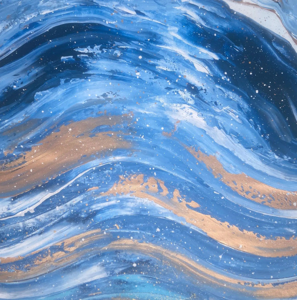 Golden Tide Over Blue (ART-8156-118739) - Handpainted Art Painting - 27in X 27in