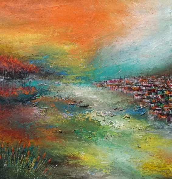 Golden Hour (ART-8439-120005) - Handpainted Art Painting - 14in X 15in