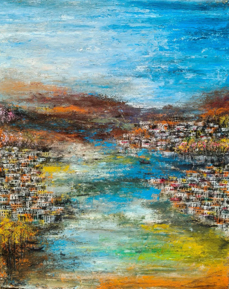 River Embrace (ART-8439-120003) - Handpainted Art Painting - 17in X 21in
