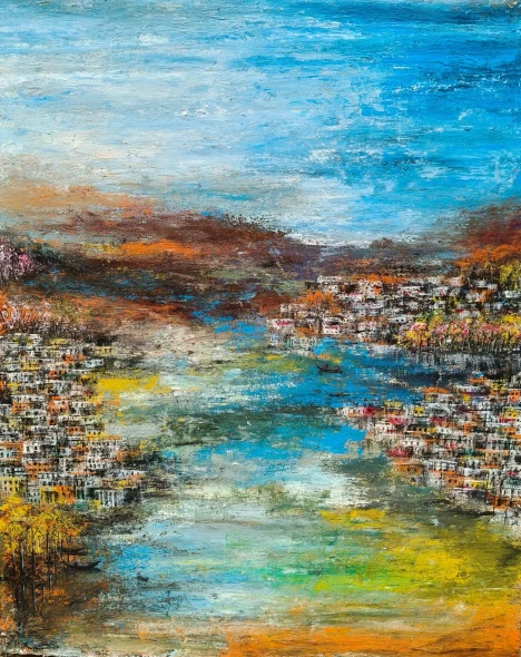 River Embrace (ART-8439-120003) - Handpainted Art Painting - 17in X 21in
