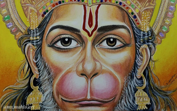 Lord Hanuman (ART-18198-120023) - Handpainted Art Painting - 8in X 11in