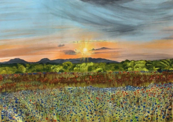 Landscape Painting, Sunset Painting (ART-6189-120028) - Handpainted Art Painting - 21in X 15in