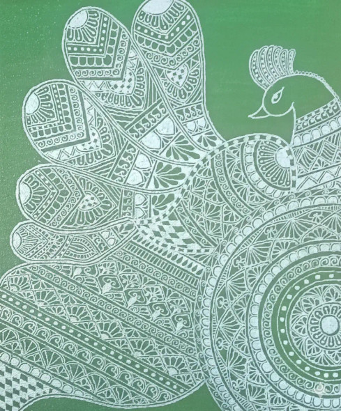 “Emerald Harmony – Mandala Peacock” (PRT-18077-120013) - Canvas Art Print - 20in X 24in
