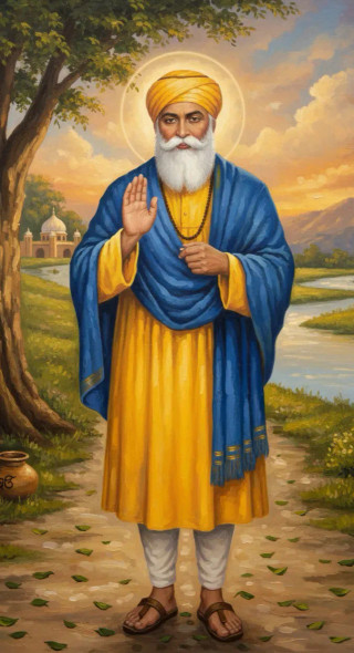 GURU NANAK DEV JI PAINTING (ART-3319-120046) - Handpainted Art Painting - 24in X 48in