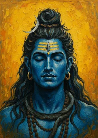 Lord Shiva Painting (ART-3319-120044) - Handpainted Art Painting - 24in X 36in