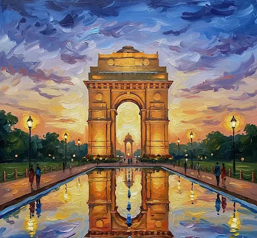 India Gate Painting- Twilight Over The Rajpath (ART-3319-120045) - Handpainted Art Painting - 36in X 30in