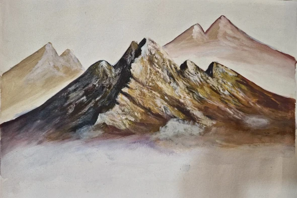 Mountain Painting (ART-6189-120055) - Handpainted Art Painting - 17in X 12in