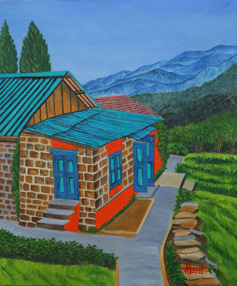 Blue Doors (ART-2948-119915) - Handpainted Art Painting - 20in X 24in