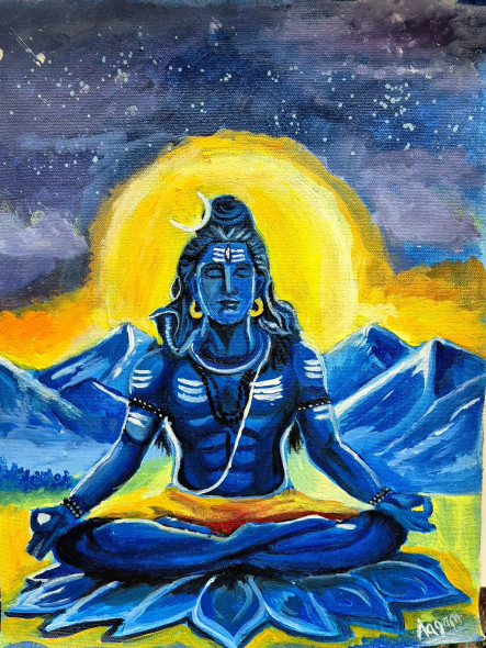 Shiva Acrylic Painting (ART-16904-120058) - Handpainted Art Painting - 12in X 18in