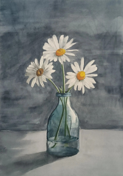 White Blossom (ART-7362-120069) - Handpainted Art Painting - 10in X 15in