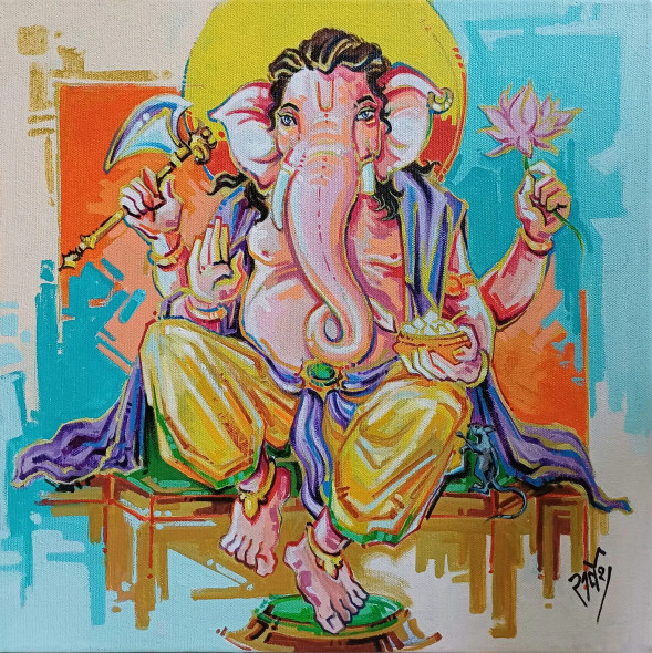 Ganesha - GAJAMUKH. (ART-17219-120063) - Handpainted Art Painting - 15in X 15in