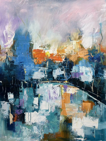 Abstract Cityscape Painting | Original Handmade Contemporary Urban Art (ART-16885-120082) - Handpainted Art Painting - 36in X 48in