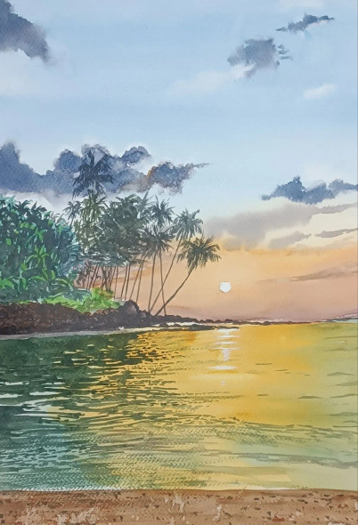Sunset (ART-7362-120078) - Handpainted Art Painting - 10in X 15in