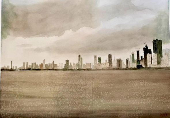 Worli Sea Face (ART-5950-120138) - Handpainted Art Painting - 27in X 20in