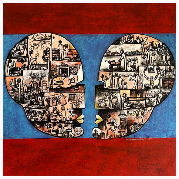 Narrative Fragment (ART-16405-120142) - Handpainted Art Painting - 36in X 36in