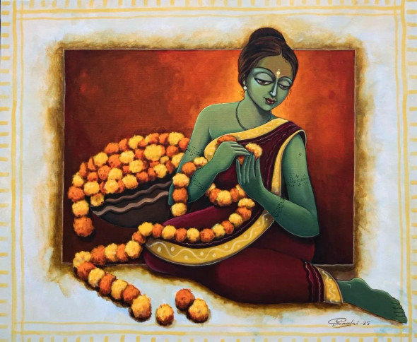 Garland Of Silence (ART-18220-120103) - Handpainted Art Painting - 36in X 30in