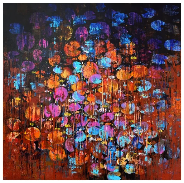 Waterlily-0043 (ART-16405-120136) - Handpainted Art Painting - 36in X 36in