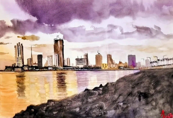 Worli Sea Face (ART-5950-120139) - Handpainted Art Painting - 26in X 20in