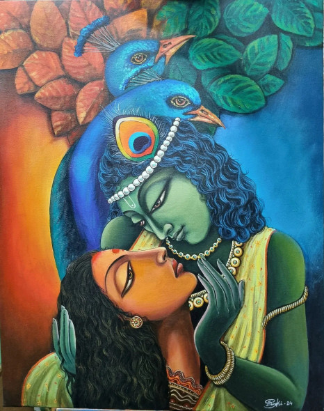 Whisper Beneath The Peacock Sky (ART-18220-120318) - Handpainted Art Painting - 24in X 36in