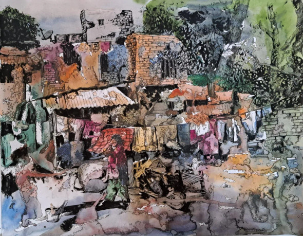 Slum Area (PRT-18009-120351) - Canvas Art Print - 24in X 19in