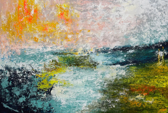 River Beneath The Hills (PRT-8156-120207) - Canvas Art Print - 36in X 24in