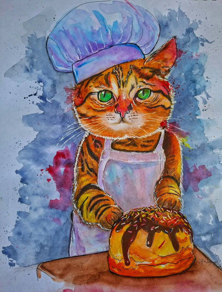 The Cooking Cat (PRT-7337-120268) - Canvas Art Print - 23in X 30in