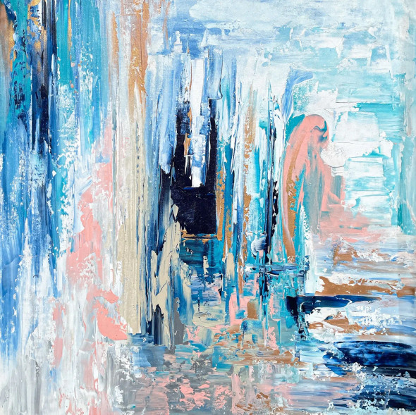 Shades Of Blue In Soft Abstract Layers (PRT-8156-120125) - Canvas Art Print - 60in X 60in