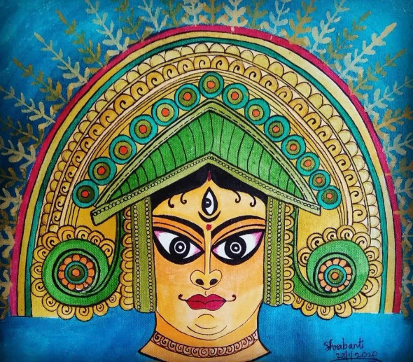 Maha Shakti Maa Durga (ART-5791-120378) - Handpainted Art Painting - 17in X 12in