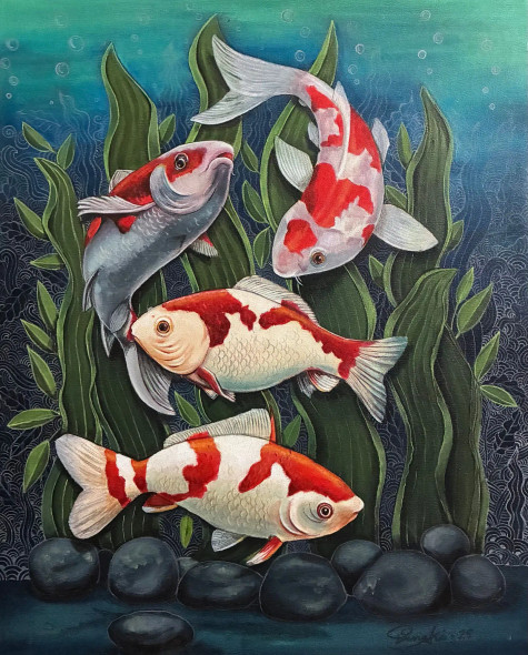 Harmony Beneath The Surface (ART-18220-120338) - Handpainted Art Painting - 16in X 20in