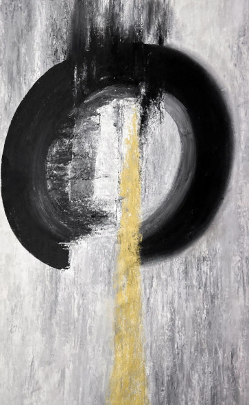 Black Circle With Gold Line (PRT-8156-120175) - Canvas Art Print - 37in X 60in