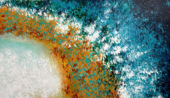 Contemporary Abstract Painting In Blue, Teal And Earth Tones With Rich Texture (PRT-8156-120189) - Canvas Art Print - 48in X 28in