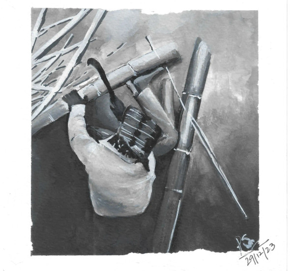 Man At Work (PRT-4788-120341) - Canvas Art Print - 12in X 11in