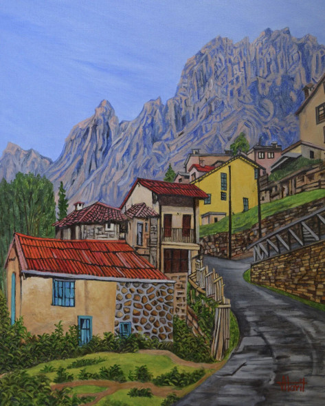 Tielve A Mountain Village (ART-2948-120239) - Handpainted Art Painting - 24in X 30in