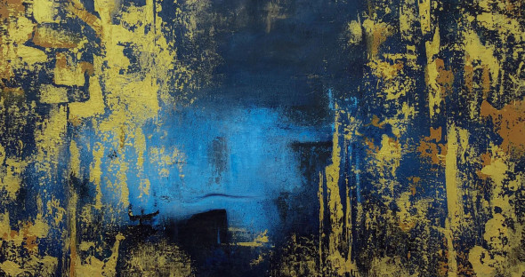 Blue And Gold Silence (PRT-8156-120182) - Canvas Art Print - 48in X 25in