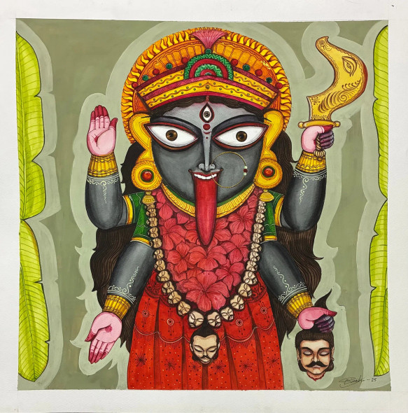 Kali: The Destroyer Of Ego (ART-18220-120415) - Handpainted Art Painting - 22in X 22in