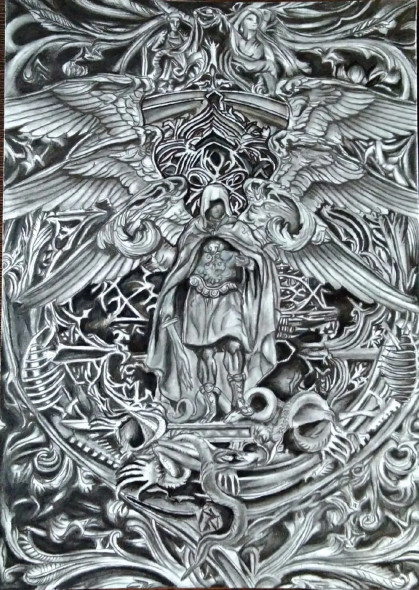 The Three Circles Of Hell (ART-18226-120326) - Handpainted Art Painting - 8in X 11in