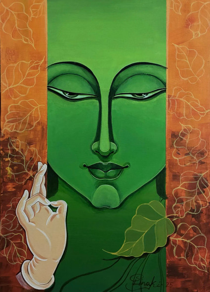 Verdant Transcendence: The Emerald Buddha (ART-18220-120411) - Handpainted Art Painting - 11in X 15in