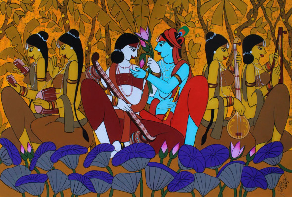 Spiritual Love (ART-3324-120433) - Handpainted Art Painting - 57in X 38in