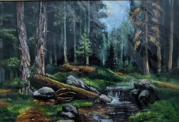 Ethereal Sanctuary: The Whispering Grove (ART-18220-120424) - Handpainted Art Painting - 11in X 8in