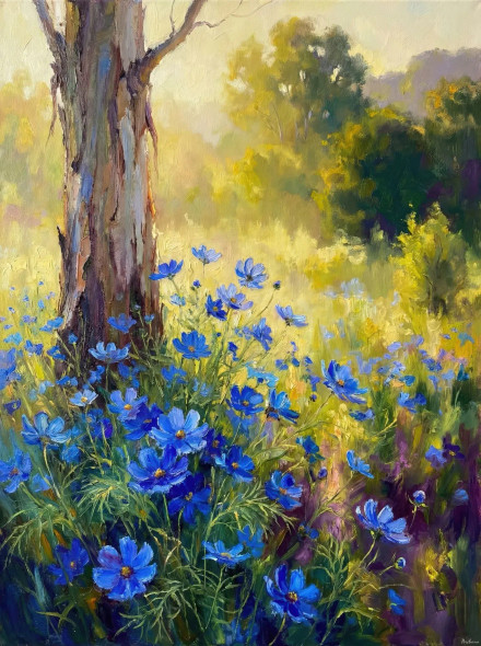 Meadow Of The Blue Cosmos (PRT-15697-120449) - Canvas Art Print - 45in X 60in