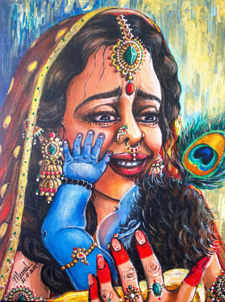 Two Bodies, One Heart: The Infinite Mother (ART-17770-120453) - Handpainted Art Painting - 12in X 16in