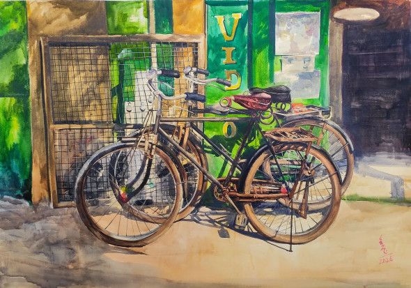 Cycle (ART-7901-120464) - Handpainted Art Painting - 44in X 30in