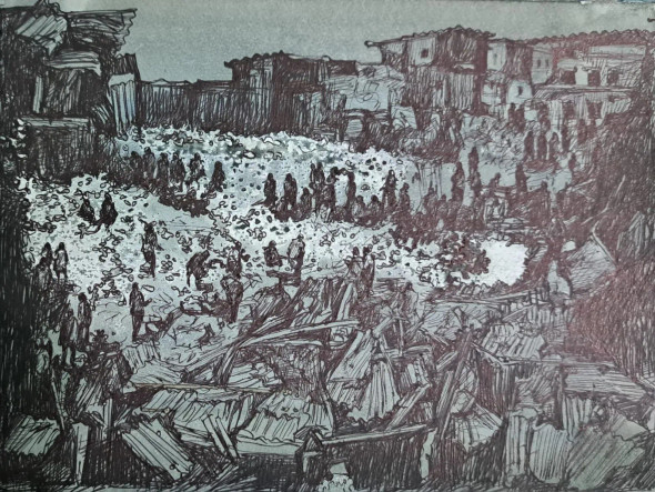 Slum Area (ART-18009-120526) - Handpainted Art Painting - 8in X 8in