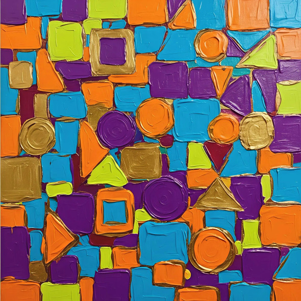 Color Mosaic Abstract Art Print, Modern Geometric Wall Art, Contemporary Abstract Artwork (PRT-16330-120528) - Canvas Art Print - 24in X 24in