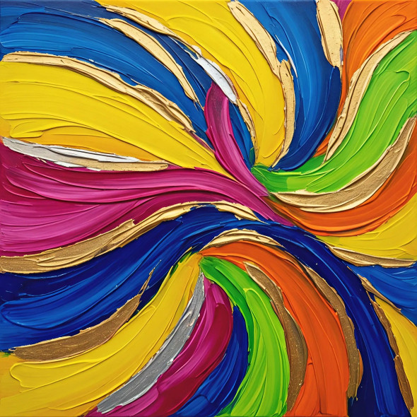 Golden Flow Spectrum – Vibrant Abstract Wall Art Print (PRT-16330-120531) - Canvas Art Print - 24in X 24in
