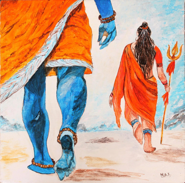 Shiv-Shakti (PRT-7844-120581) - Canvas Art Print - 30in X 30in